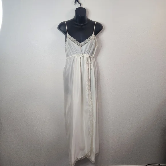 Vintage 80s Givenchy Cream Slip Dress Robe Set Peignoir